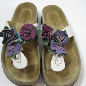 Garnet Hill Thong Sandals Flip Flop Leather Flat Slide Floral Girl's Sz 1 Italy
